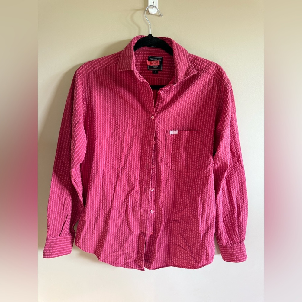 Facconable‎ Mens Burgundy Striped Button Down Shirt Long Sleeve Cotton Size S